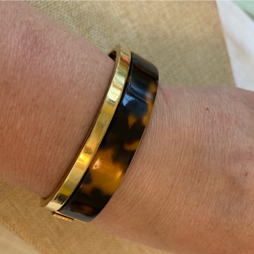 Stella &‎ Dot Tortoise Hinged Bangle Bracelet Chic Business Casual - Picture 7 of 9